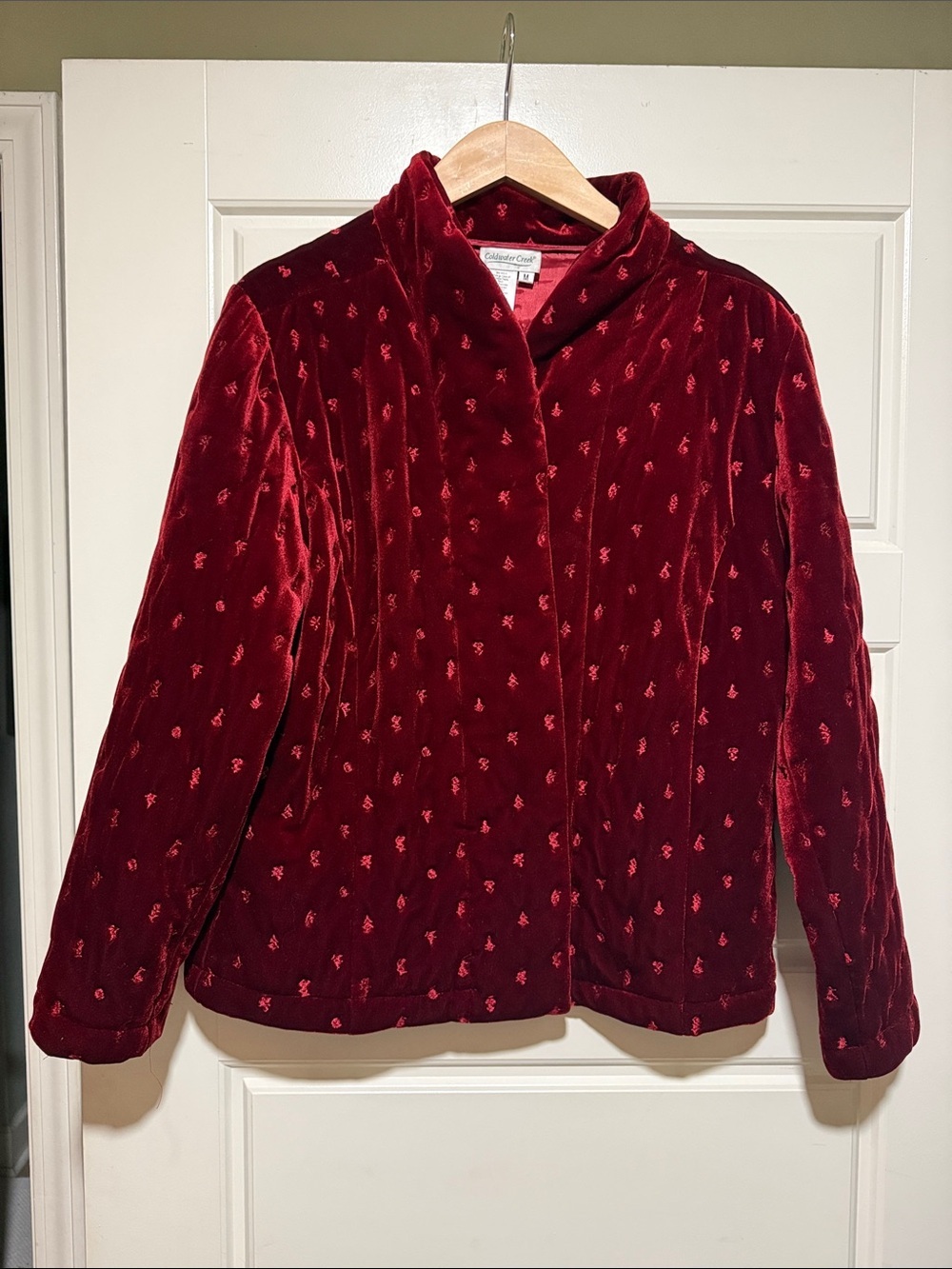 Coldwater Creek red velvet jacket floral velour burgundy M